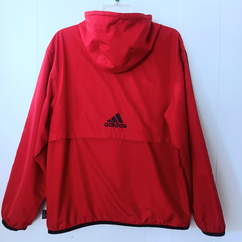 Adidas Men's Sporty Red Striped ClimaProof Hooded Pullover Windbreaker Jacket S - Picture 2 of 15